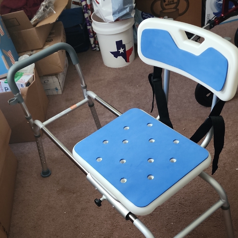 Blue and White Shower Chair with Backrest
